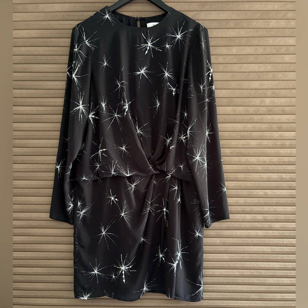 Reiss Black Star Pattern Long Sleeve Dress